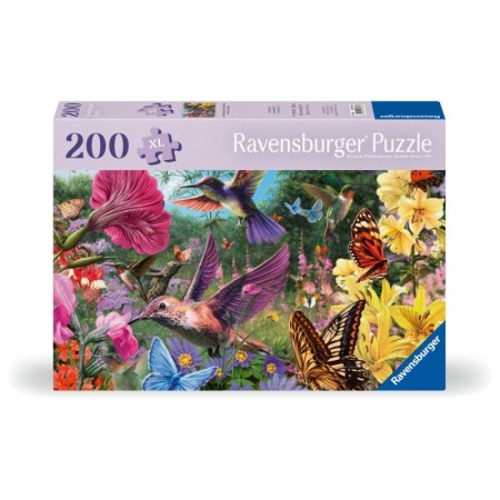 Ravensburger - Puzzle pentru varstnici pasari Colibri si fluturi cu sablon de imagine si suport din carton 200 piese mari XL Rav